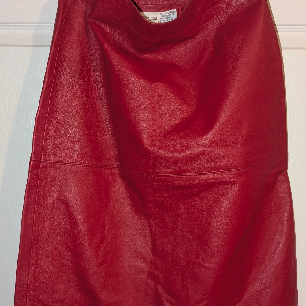 NWOT Newport News Vibrant Red Leather Midi Skirt